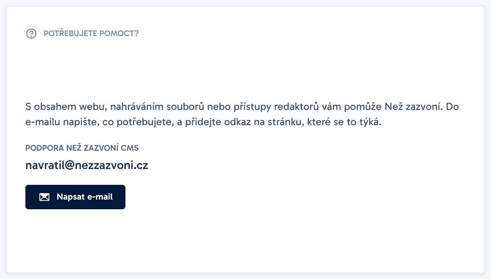 Přehled s kontaktem na podporu na nástěnce