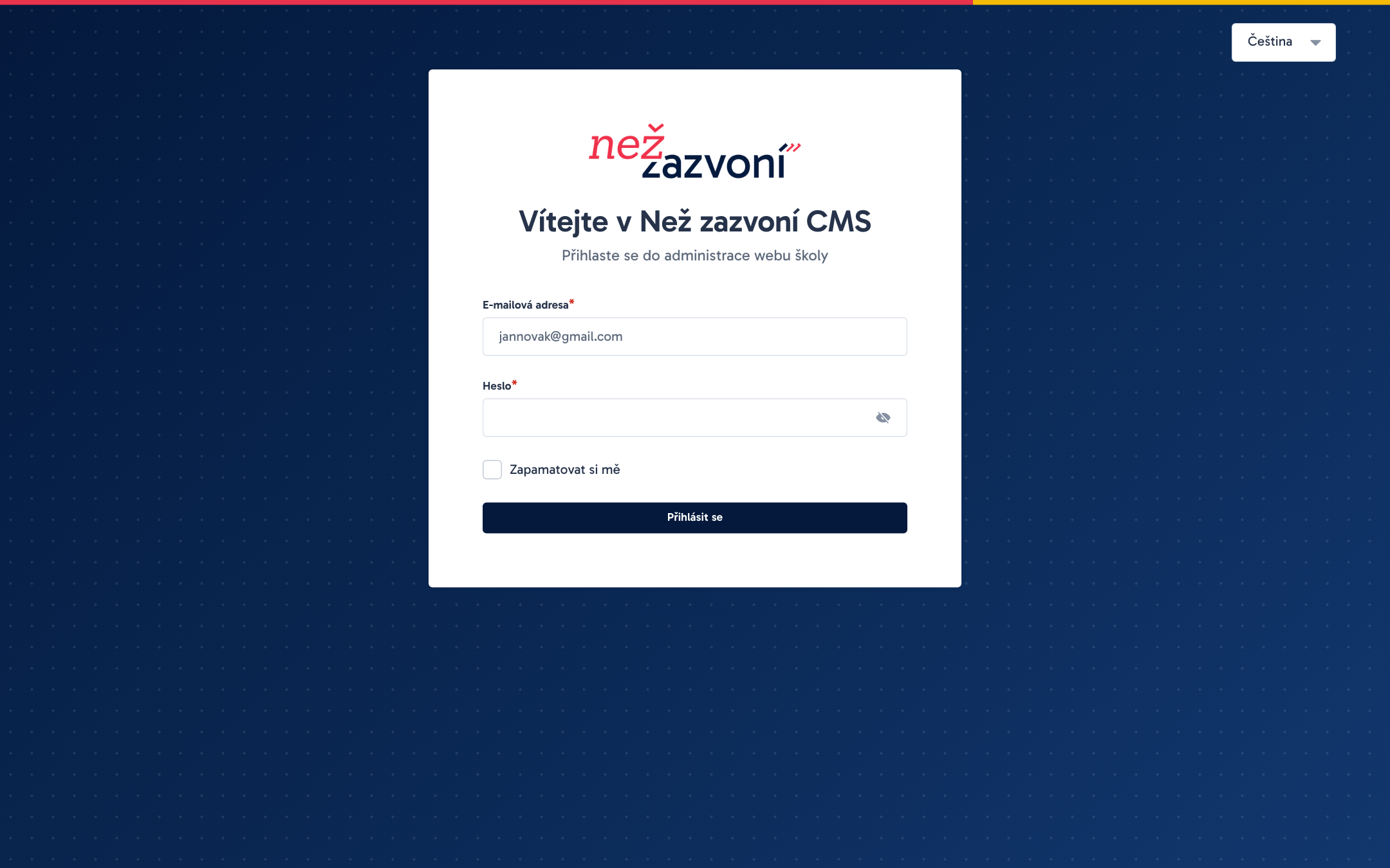 Přihlašovací stránka Než zazvoní CMS