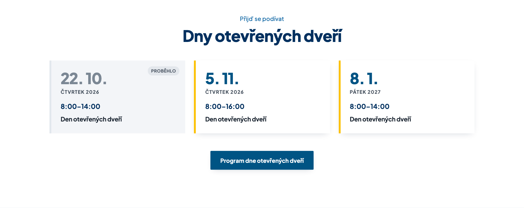 Sekce Termíny na webu