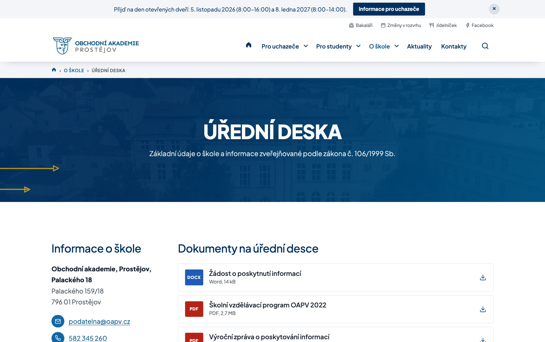 Sekce Časté otázky na webu